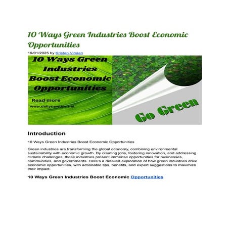 10 Ways Green Industries Boost Economic Opportunities