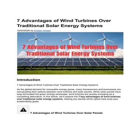 7 Advantages of Wind Turbines Over Traditional Solar Energy Systems | PDF