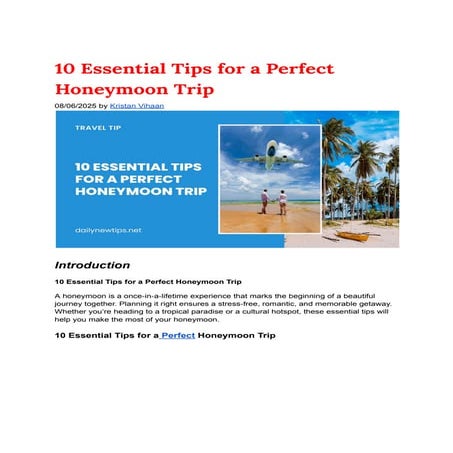 10 Essential Tips for a Perfect Honeymoon Trip