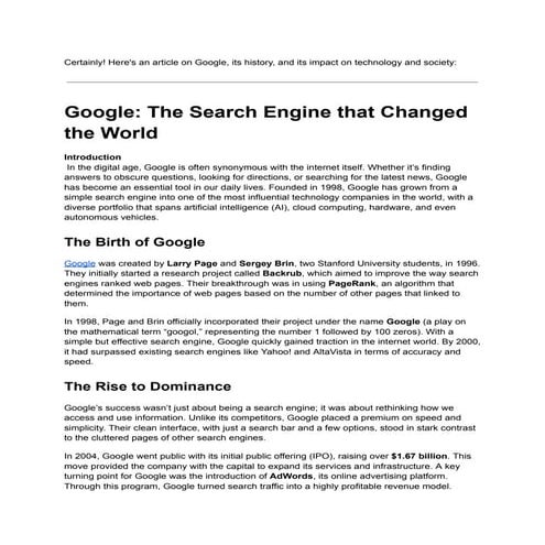Google: The Search Engine that Changed the World