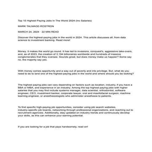 Top 15 Highest Paying Jobs In The World 2024 (Inc Salaries)