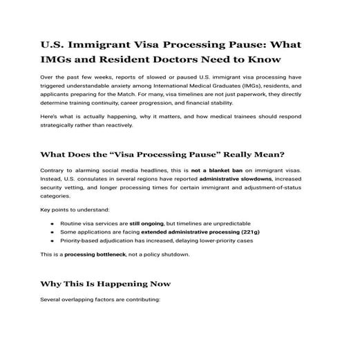 U.S. Immigrant Visa Processing Pause: What IMGs and Resident Doctors ...