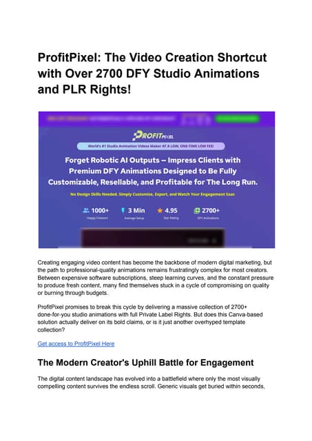ProfitPixel: The Video Creation Shortcut with Over 2700 DFY Studio Animations...
