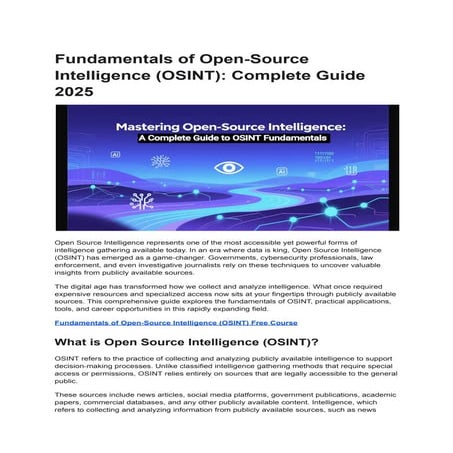 Fundamentals of Open-Source Intelligence (OSINT): Complete Guide 2025