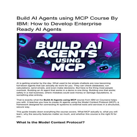 Build AI Agents using MCP Course By IBM: How to Develop Enterprise ...