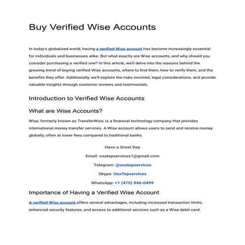 Buy Verified Wise Accounts In This Year 100%