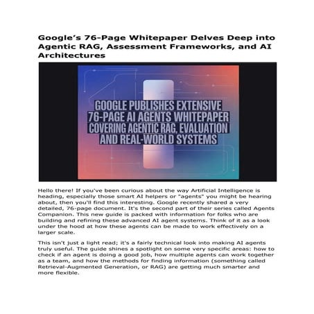 Google’s 76-Page Whitepaper Delves Deep into Agentic RAG, Assessment Framewor...