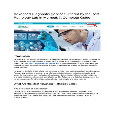 Advanced Diagnostic Services Offered by the Best Pathology Lab in Mumbai: A C...