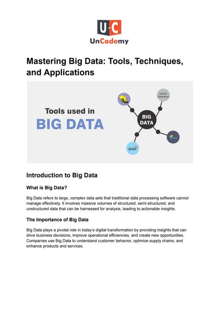 Mastering Big Data: Tools, Techniques, and Applications