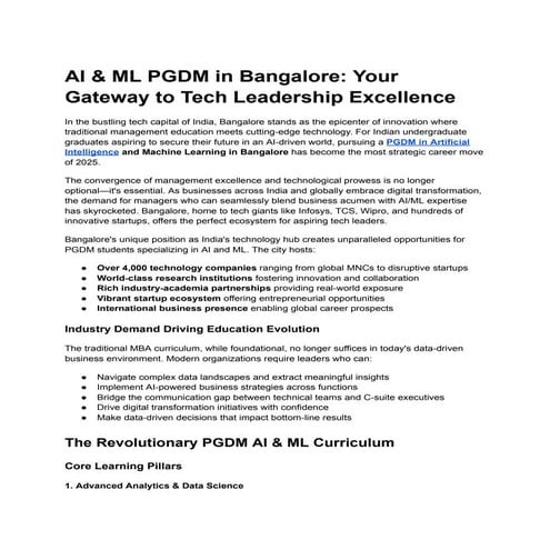 AI & ML PGDM in Bangalore: Your Gateway to Tech Leadership Excellence
