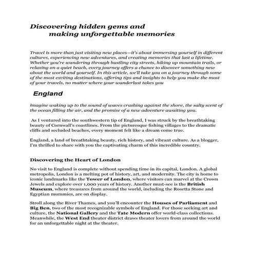 Discovering hidden gems and            making unforgettable memories