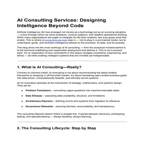 AI Consulting Services: Designing Intelligence Beyond Code