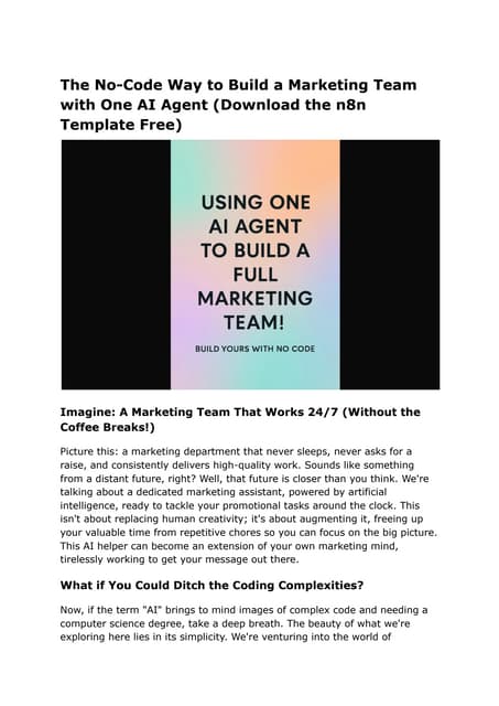 The No-Code Way to Build a Marketing Team with One AI Agent (Download the n8n...