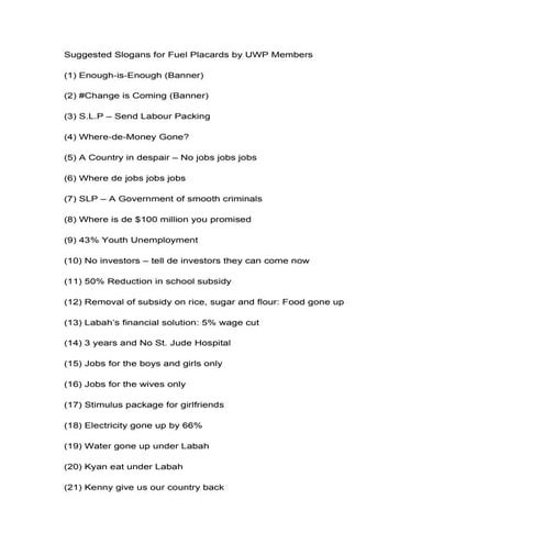 UWP Approved Placard Messages