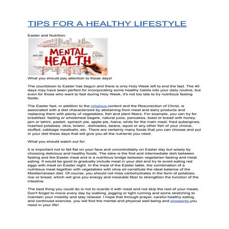 TIPS FOR A HEALTHY LIFESTYLE | PDF