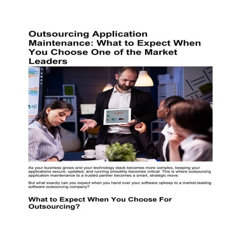 Outsourcing Application Maintenance: What to Expect When You Choose One of th...