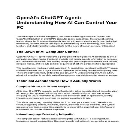 OpenAI's ChatGPT Agent: Understanding How AI Can Control Your PC | PDF