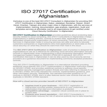 ISO 27017 Certification for Cloud Security Management | PDF