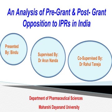 Pre-Grant & Post- Grant Opposition to IPRs in India