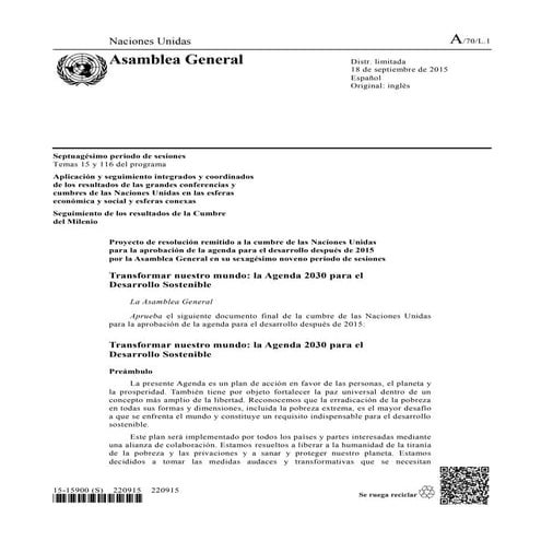 Un transformar nuestro mundo la agenda 2030