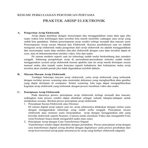 Resume Arsip Elektronik Pertemuan 1 by Rani Dwi Astuti