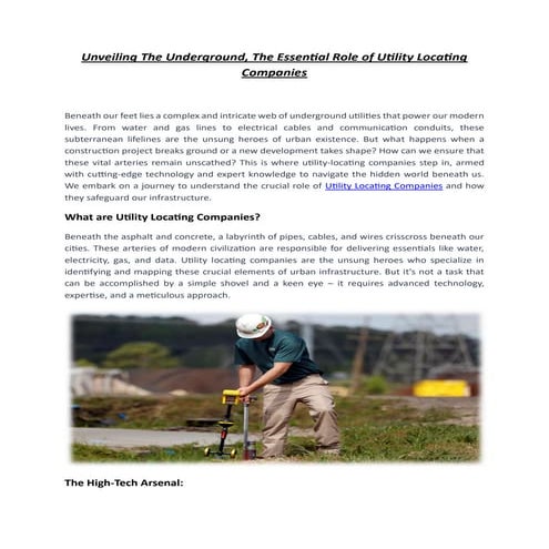 Unveiling The Underground, The Essential Role of Utility Locating Companies