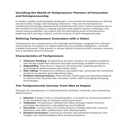 Unveiling the World of Techpreneurs: Pioneers of Innovation and Entrepreneurship