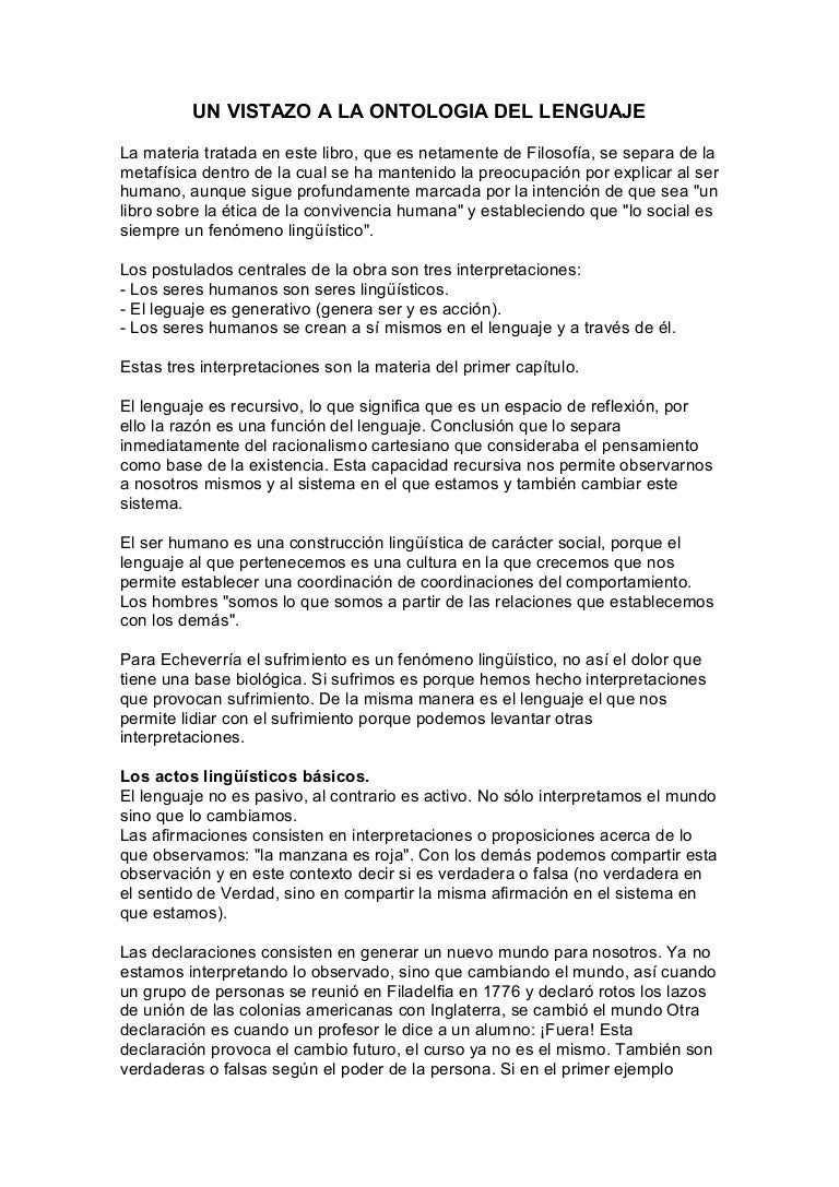 Lectura Un Vistazo A La Ontologia Del Lenguaje