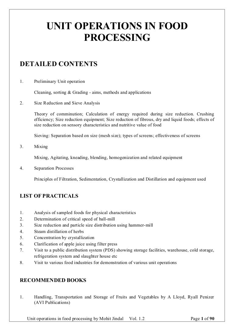 Unit operation in Food Processing
