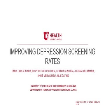 University of Utah Health Improving Depression Screening Rates in 11 Communit...