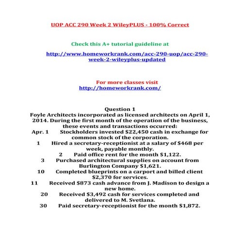 Uop acc 290 week 2 wiley plus   100% correct