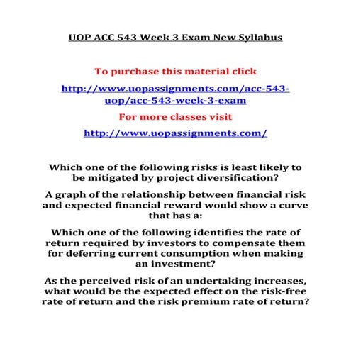 Uop acc 543 week 3 exam new syllabus