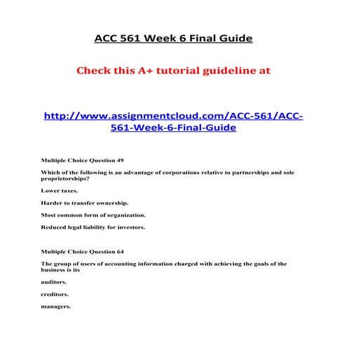 Acct 301 final examination answers umuc | PDF