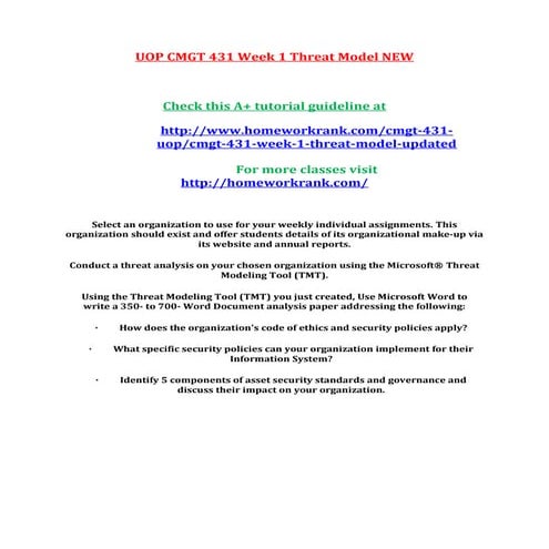 Uop cmgt 431 week 1 threat model new