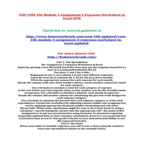 Uop com 106 module 3 assignment 2 expenses worksheet in excel new