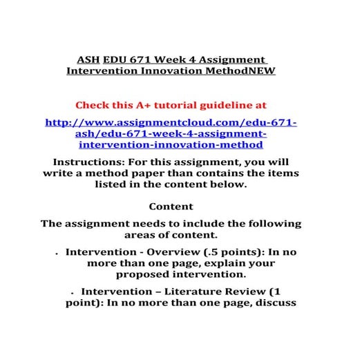 Uop edu 671 week 4 assignment intervention innovation method uop