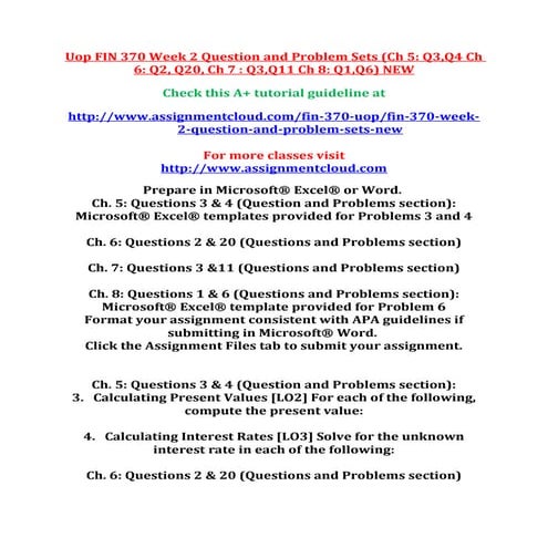 Uop fin 370 week 2 question and problem sets