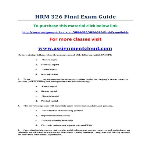 Uop hrm 326 final exam guide