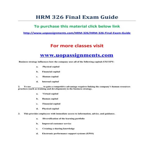 Uop hrm 326 final exam guide