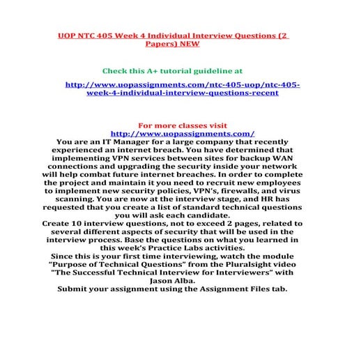 Uop ntc 405 week 4 individual interview questions