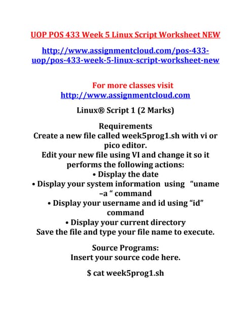 Uop pos 433 week 5 linux script worksheet new