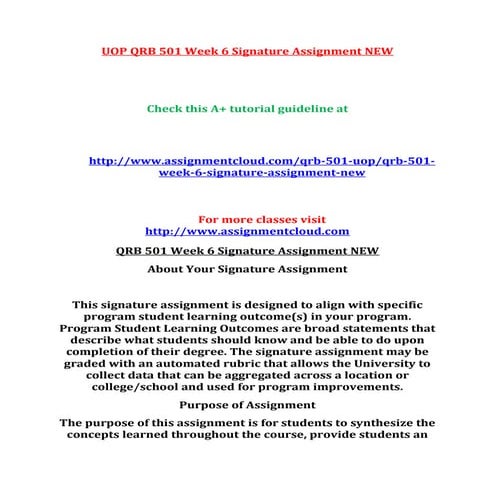 Uop qrb 501 week 6 signature assignment new