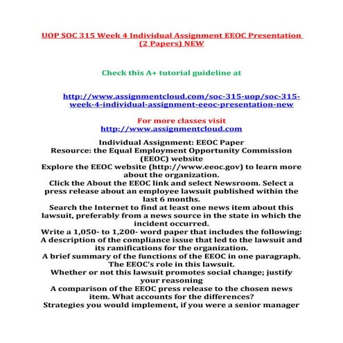 Uop soc 315 week 4 individual assignment eeoc presentation