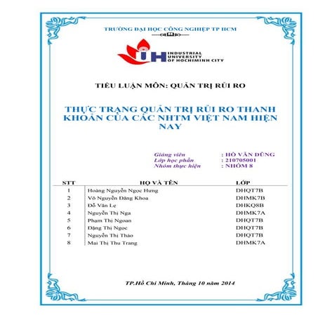 Tiểu luận quản trị rủi ro đề tài rủi ro thanh khoản tại ngân hàng thương mại ...