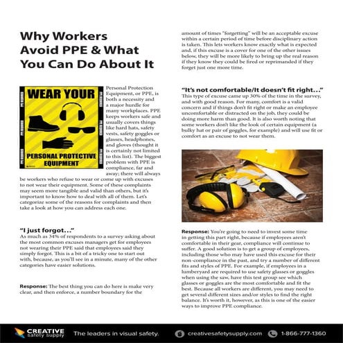 Why workers Avoid wearing there PPE