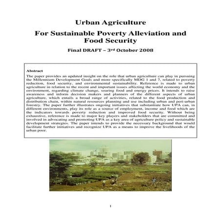Urban Agriculture for Sustainable Poverty Alleviation and Food Security