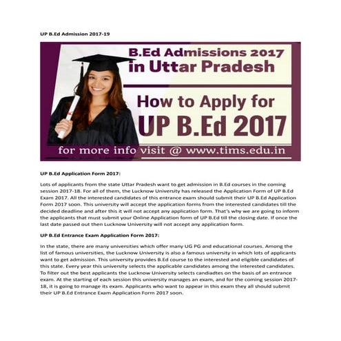 UP B.Ed Admission 2017-19 