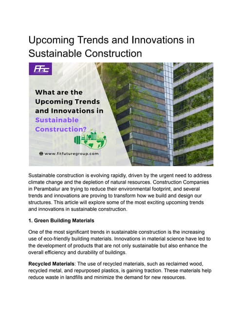 Sustainability In Construction | PDF