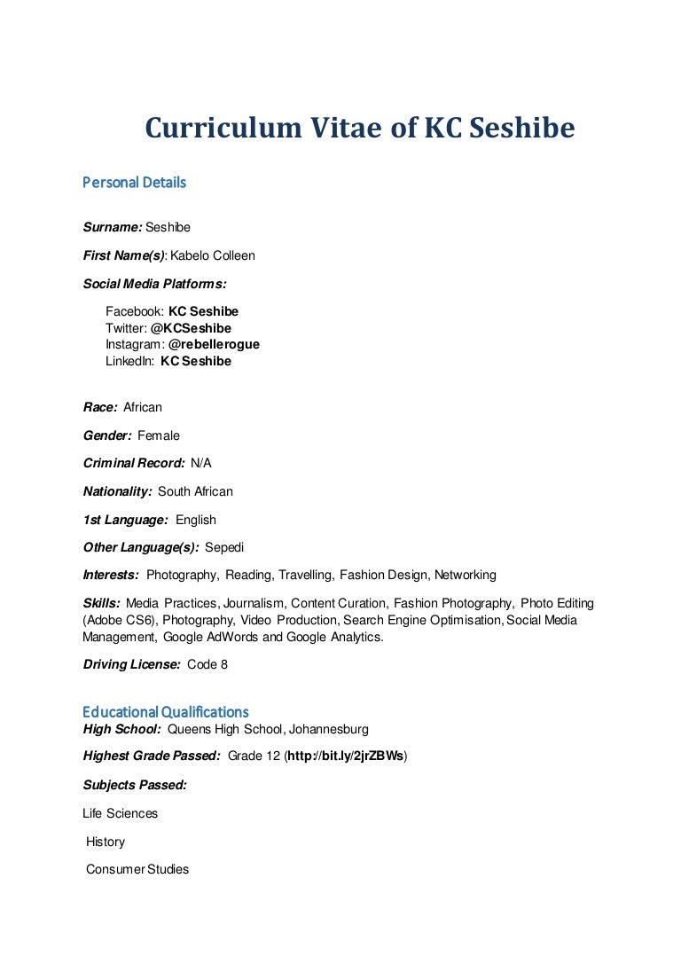 Updated curriculum vitae of KC Seshibe