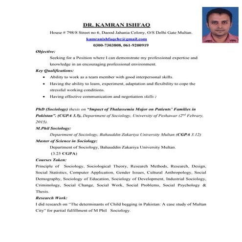 Dr Kamran Ishfaq CV